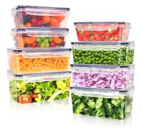 Lot de 8 boîtes de conservation avec couvercles, 2,2 L, 1,74 L, 1 L - Lot de boîtes Tupperware grande capacité (8 récipients + 8 couvercles), boîtes de préparation de repas pour la cuisine, étanches