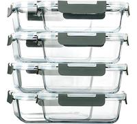 Lot de 8 boîtes de conservation en verre pour repas - Conteneurs en verre - Contenants hermétiques avec couvercles - Sans BPA - Passe au micro-ondes, au four, au congélateur et au lave-vaisselle.