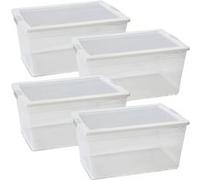 Lot de 8 boîtes de rangement hermétique 21 L, caisse de transport avec couvercle solide et clips sur les côtés - Longueur 45 x Profondeur 32 x Hauteur 20 cm- JUANIO - Transparent G