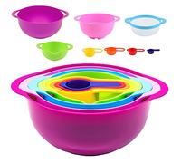 Lot de 8 bol et mélangeur antidérapants, 2 mélangeurs, 1 passoire en filet, 4 gobelets mesureurs, 1 passoire, bols empilables, lot de gobelets doseurs