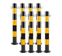 Lot de 8 bornes de stationnement robustes en acier pour contrôle de la circulation et barrières d'allée - Bande réfléchissante et boulons d'ancrage