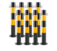 Lot de 8 bornes de stationnement robustes en acier pour contrôle de la circulation et barrières d'allée - Bande réfléchissante et boulons d'ancrage