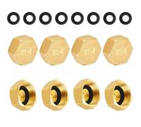 Lot de 8 Bouchon Laiton Femelle 3/4 Pouce (24mm) avec Joint Étanchéité, Capuchon Hexagonal Arrêt Eau pour Collecteur Plomberie, Radiateur et Robinet Machine à Laver, Raccord Fileté Finition Jaune