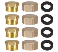 Lot de 8 bouchons aveugles 3/4" en laiton avec joint en caoutchouc | Bouchon aveugle en laiton - Filetage intérieur - Bouchon aveugle - Pour tuyau d'eau de jardin