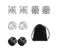 Lot de 8 boucles d'oreilles à clip magnétiques, 1 sac de rangement, boucles d'oreilles rondes en acier titane, bijoux fantaisie, conviennent pour les rendez-vous, les fêtes et pour un habillage