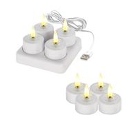 Lot de 8 bougies chauffe-plat LED blanches chaudes rechargeables avec station de charge - Bougies artificielles avec effet vacillant fonctionnant sur piles - Lumière décorative pour Noël, Avent,