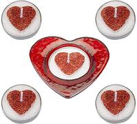 Lot de 8 bougies chauffe-plat rouges à paillettes en forme de cœur