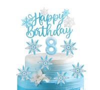 Lot de 8 bougies d'anniversaire La Reine des Neiges - Flocon de neige - Numéro 8 - Pour décoration de gâteau - Bougies bleues pour filles et garçons - Décorations de fête d'anniversaire