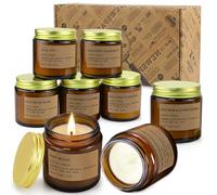 Lot de 8 Bougies Parfumées Dans un Pot en Verre Rose - Bois de Teck, Ambre, Menthe, Pamplemousse - 800G Cire de Soja Relaxante, Aromathérapie Pour Mère