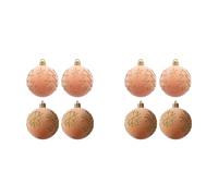 Lot de 8 boules de Noël en velours avec motif peint à la main doré, plastique incassable pour sapin de Noël (orange)