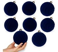 Lot de 8 boules de Noël en velours de 10,2 cm, décoration floquée bleu | Grande taille de 10 cm / 4 in, lot de 8, finition velours floqué doux, finition velours floqué doux