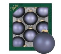 Lot de 8 Boules de Noël en Verre - Couleur Unie Gris Bleu Mat - 6,7 cm - avec Couronne dorée + 50 Crochets de Suspension Rapides dorés