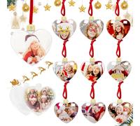 Lot de 8 boules de Noël personnalisées - Décoration de Noël - Cadre photo - Avec pendentif en forme de cœur - En plastique transparent - Décoration de sapin de Noël pour fête et famille