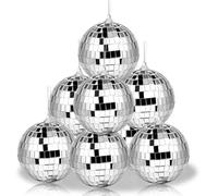 Lot de 8 Boules Disco décoratives à Paillettes Suspendre,Argentées Boules à Facettes Miroir,Décoration de Gâteau,pour Sapin de Noël, Mariage,fête Anniversaire,Décoration de fête des années 80,90(6cm)