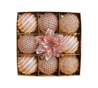 Lot de 8 Boules Noël cm avec 1 Fleur décorative, décorations for Sapin, fêtes Fin d'année, Mariages et Autres réceptions(Rose Gold)