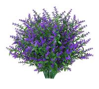 Lot de 8 bouquets de lavande artificielles, fleurs décoratives d'extérieur artificielles en plastique pour jardin