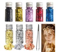 Lot de 8 Bouteilles de Feuille d Or Deco Non Comestibles, Feuilles d Or et Feuilles de Métal avec Pince, Paillettes Loisirs Créatifs, Résine - Nail Art - Multicolore pour Loisirs Artisanat