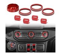 Lot de 8 boutons de bouton en métal rouge pour Jeep Wrangler JL JLU 2018-2023 et Gladiator JT 2020-2023 Accessoires d'intérieur pour interrupteur de fenêtre, radio de climatiseur, interrupteur de