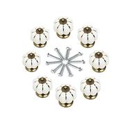 Lot de 8 boutons de porte ronds en céramique en forme de citrouille avec vis pour armoire, tiroir, armoire, casier (blanc)