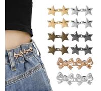 Lot de 8 Boutons en Forme d'Étoile et 2 Broches en Forme de Noud, Boutons Réglables pour Jean Broche Étoile Métal pour Jeans Amples Sans Couture Clips pour Pantalon Accessoires pour Vêtements