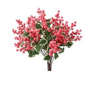 Lot de 8 branches de houx artificielles avec feuilles et tiges naturelles pour une utilisation dans les arrangements floraux et la décoration de vacances (rose clair)