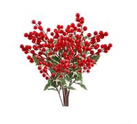 Lot de 8 branches de houx artificielles avec sensation de tige naturelle pour une utilisation dans la décoration saisonnière de la maison et les arrangements floraux d'événement (rouge)