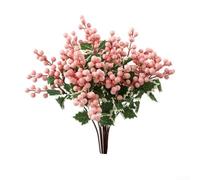 Lot de 8 branches de houx artificielles avec tige et feuilles naturelles pour une utilisation dans les décorations et arrangements de vacances (rose)