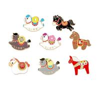 Lot de 8 broches faciles à clipser pour un port rapide sans outil assurant une tenue sûre sur les vêtements avec broche zodiaque motif cheval
