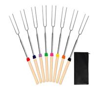 Lot de 8 brochettes à rôtir - Fourchettes télescopiques en acier inoxydable | Lot de 8 brochettes télescopiques en acier inoxydable avec poignées en bois