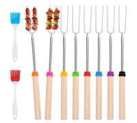Lot De 8 Brochettes Télescopiques Acier Inoxydable Avec 2 Pinceaux À Huile, 30.5-80.5Cm Télescopage Extensible Smores Brochettes Avec Manche, Bbq Marshmallow Brochette pour Feu De Camp, Barbecue
