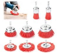 Lot de 8 brosses en nylon pour perceuse - Brosse en nylon avec tige hexagonale de 1/4" - Meuleuse d'angle pour nettoyer et enlever la rouille, la couleur et la corrosion