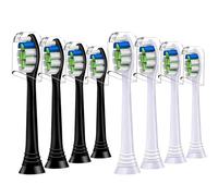 Lot de 8 brossettes de rechange compatibles avec les brosses à dents électriques Philips Sonicare, les têtes de brosse Precision Clean, 4 en noir et 4 brosses blanches.