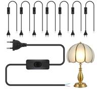 Lot de 8 câbles d'alimentation avec fiche et interrupteur, 1,80 m - Noir - Câble de raccordement avec fiche européenne - H03VVH2-F2 x 0,75 mm² - Pour luminaires, lampes, ampoules