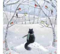Lot de 8 cartes de Noël caritatives - Vendues au soutien du cancer de Macmillan - Oiseaux et chats du jardin - Amis festifs - Fabriqué au Royaume-Uni - Respectueux de l'environnement