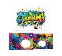 Lot de 8 cartes d'invitation avec 8 enveloppes pour 7e anniversaire d'enfant - Graffiti - Jeunes filles - Invitations colorées cool - Septième anniversaire