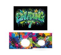 Lot de 8 cartes d'invitation avec 8 enveloppes pour 7e anniversaire d'enfant - Graffiti - Pour enfants, filles et garçons - Invitations colorées cool - Septième anniversaire
