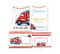 Lot de 8 cartes d'invitation avec 8 enveloppes pour anniversaire d'enfant, motif pompiers, garçons, enfants, couleurs cool