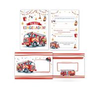 Lot de 8 cartes d'invitation avec 8 enveloppes pour anniversaire d'enfant, pompiers, enfants, garçons, invitations d'anniversaire colorées cool