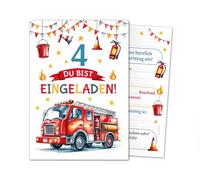 Lot de 8 cartes d'invitation pour 4e anniversaire d'enfant garçon pompiers enfants garçons invitations colorées cool quatrième anniversaire invitations d'anniversaire enfants