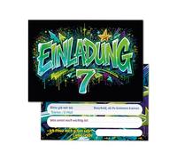 Lot de 8 cartes d'invitation pour 7e anniversaire d'enfant Graffiti pour enfants filles et garçons Invitations colorées cool septième anniversaire