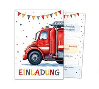 Lot de 8 cartes d'invitation pour anniversaire d'enfant, motif pompiers, garçons, enfants, couleurs cool