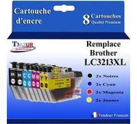 Lot de 8 Cartouches d'encre compatibles Brother LC3213XL pour Brother DCP-J774DW - (Noir et Couleur)