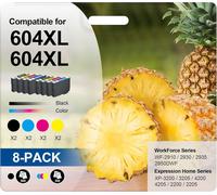 Lot de 8 Cartouches d'encre XL compatibles avec Epson 604 604XL Expression Home XP-2200 XP-2205 XP-3200 XP-3205 XP-4200 XP-4205 Workforce WF-2910 WF-2930 WF-2935 WF-2950