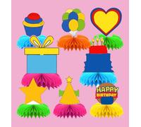 Lot de 8 centres de table d'anniversaire en nid d'abeille, décorations de dessin animé - Fournitures de fête d'anniversaire pop-up 3D, bateau et étoile du shérif