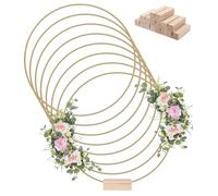 Lot de 8 Cerceau floral en Métal doré 25 cm avec 8 Supports en Bois, Cerceaux floraux en Métal décor de Cerceau Floral Mariage pour Catcher de rêve et Artisanat Suspendu de Mur Les Couronnes DIY