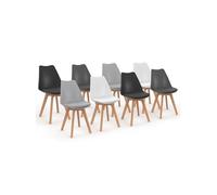 IDMarket – Chaises scandinaves SARA – Lot 8 Mix Color Blanc x2 Gris Clair x2 Gris foncé x2 Noir x2