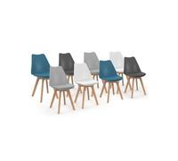 IDMarket - Lot de 8 chaises SARA Mix Color Blanc 2x Gris clair 2x Gris foncé 2x Bleu canard 2x