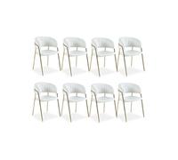 Lot de 8 Chaises en Bouclette "Batora" 79cm Crème & Or