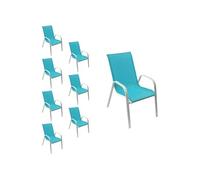 Happy Garden Lot de 8 chaises Marbella – Textilène bleu, aluminium blanc