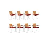 Lot de 8 chaise exterieur empilable non pliable en acacia H. 85 cm rouge